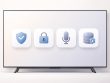Smart TV privacy settings screen with microphone, ad tracking, and data sharing options
